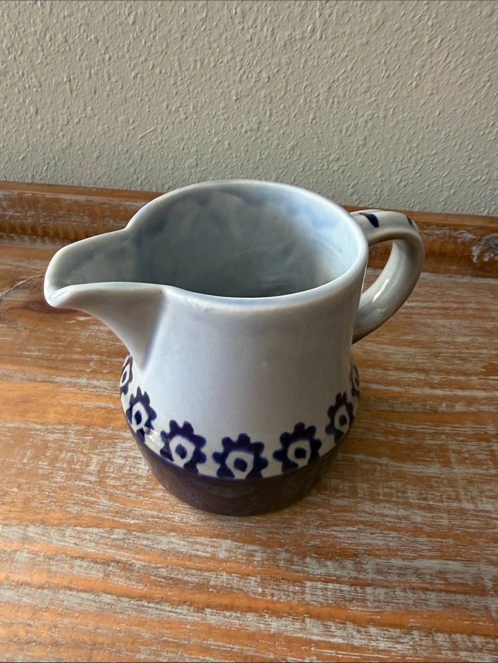 Handcrafted Ceramic Creamer Pitcher in Light Blue with Navy Accent - Unbranded
